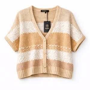 Peserico Italy Sequin Stripe Knit Cardigan Sweater NWT
